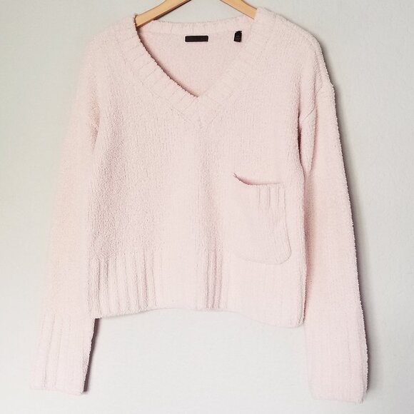 ATM Anthony Thomas Melillo Chenille V Neck Sweater Size S Light Pale Pink $350 - Picture 5 of 16